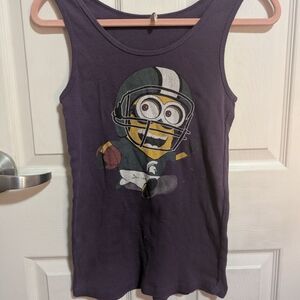 Purple Tank Top with MSU Football x Minions Graphic